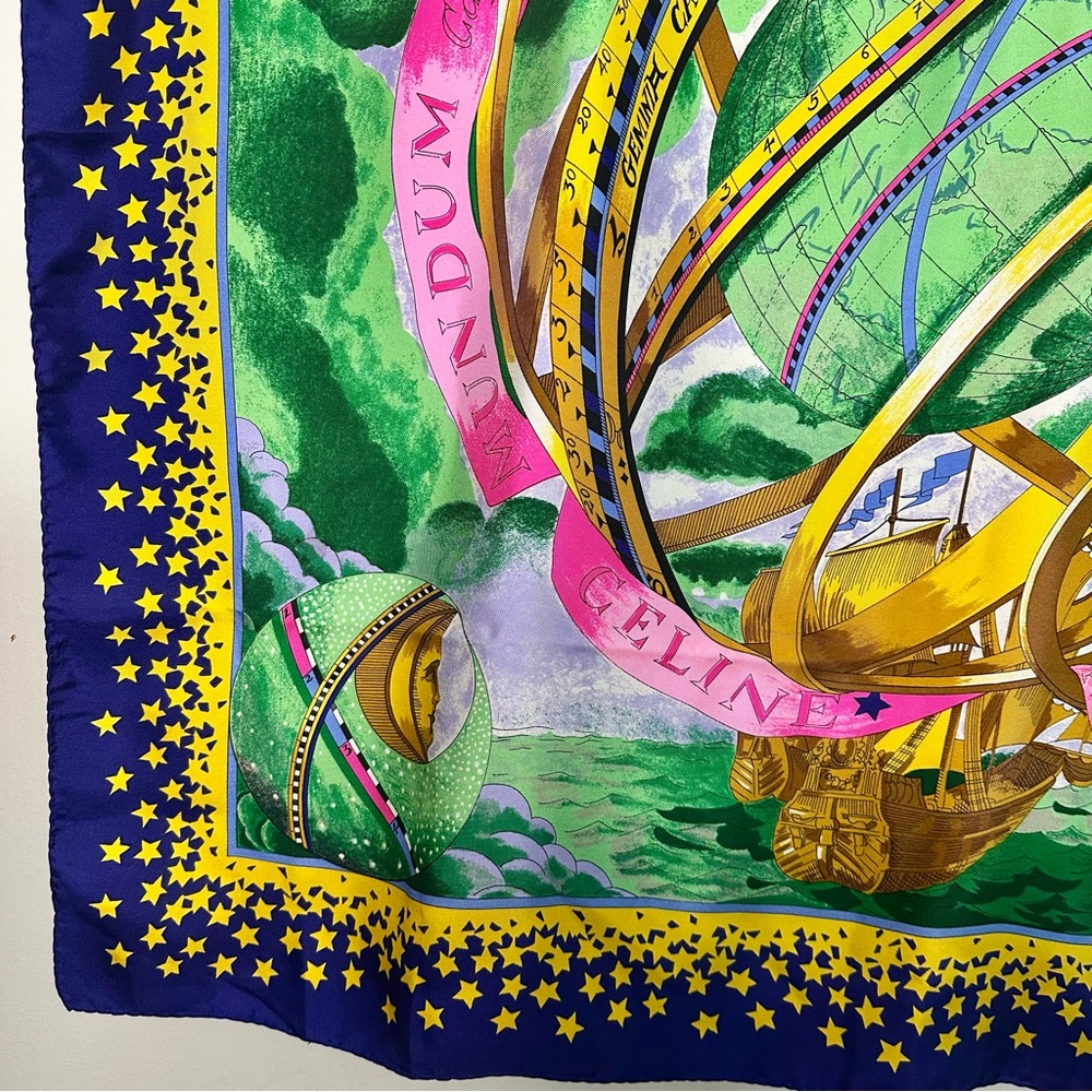 🥂SOLD🥂1990 CELINE PARIS Vintage Silk Bright Celestial Square Scarf - Picture 4 of 11